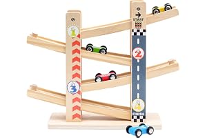 Kulbana i trä, bilbana med 4 bilar, sicksack bilbana i trä, leksak, racerbana, pedagogisk leksak, present för barn, pojkar, flickor