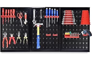 SOARS 120 x 60cm Tablero Perforado, Panel de Herramientas de Pared, Organizador de Herramientas Pared, Pegboard Metal con 17 Accesorios, Tablero Herramientas Pared para Taller Garaje (20 Accesorios)