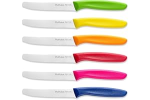 Ruffulon Set 6 pezzi di coltelli da tavola, robusti e durevoli, coltelli da cucina affilati, coltelli seghettati, coltelli da pane in acciaio inox, lavabili in lavastoviglie, colorati.