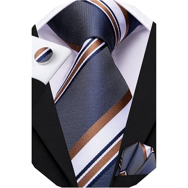 Barry.Wang Stripe Men Ties Set Classic WOVEN Necktie With Handkerchief Cufflinks Formal