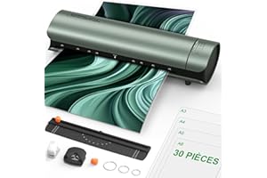 Qfun Plastifieuse A3 avec 30 Pochette pour A3 A4 A5 A6, 9 in 1 Chauffage Rapide Machine a Plastifier, Thermique et Froid Plastifieuse avec Papier Massicot et Arrondisseur pour École Bureau Famille