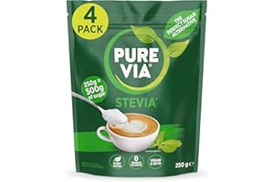 Pure Via Stevia Sugar Alternative - Gluten Free and Zero Calorie Natural Sweetener - 250g X 4, Equivalent to 1kg