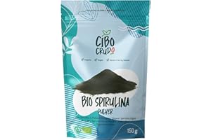 CIBO CRUDO CRUDO BIOLOGICO VEGAN Spirulina Pulver Bio - 150g. Spirulina Algen Naturbelassen und Rein Pflanzlich. Vegan Algenpulver für Smoothies Bowls und Müsli ohne Zusätze. Organic Spirulina Powder.