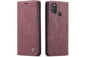 Ququcheng123 Lederhülle kompatibel mit Samsung Galaxy M30S/M21 Hülle,Flip Case Schutzhülle Klapphülle Handyhülle mit Standfunktion-Rot