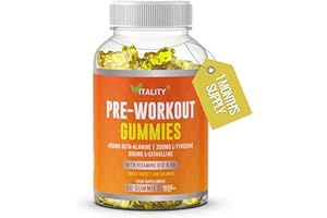 SUNSHYNE Pre-Workout Gummies with Beta-Alanine | 1800mg | 1 Month's Supply | L-Citrulline L-Tyrosine Taurine Guarana Extract | Vegan | Low Calories