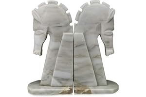 CBAM Set Fermalibri Cavalli in Marmo Naturale Bianco Italiano Bookend Set in Italian Natural Marble h 22cm
