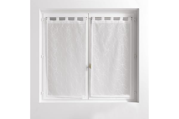 Douceur d'Intérieur, Paire Droite à Passants (2 x 60 x 120 cm) Olympia Blanc, Voile Sablé Brodé