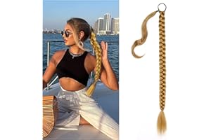 TGYHCJBY Braid Extensions Pferdeschwanz Verlängerung mit Haargummi, Lang Ponytail Geflochten Kunsthaar Haarverlängerung Pferdeschwanz zum Einflechten Zopf Haarteil für Damen Frauen (26inch, Golden blonde)