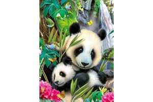 LUOGE Kit de pintura de diamantes 5D para adultos y niños, DIY Diamonds by Numbers, bonito panda, juego completo de punto de cruz, con cristales de estrás, para decoración de pared del hogar (40x30cm)