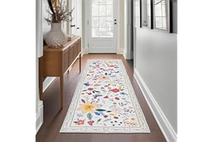 Avezano Alfombra antideslizante para pasillo y cocina, lavable a máquina, 60 x 182 cm, alfombra de área floral, para lavandería y cuarto de lavado (beige)