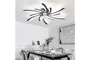 KeLuKes Ventilateur Plafond avec Lumiere Silencieux Design 78cm Luminaire Ventilateur Réversible Plafonnier Dc Minuterie 6 Vitesses Dimmable Lustre Ventilateur pour Salon Chambre,Noir