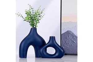 QIANLING Lot de 2 vases en céramique Bleu Marine - Décoration d'intérieur Moderne - Vases en Herbe de Pampa - Parfait pour Le Salon, Le Mariage, la Table à Manger, la fête, Le Bureau, la Chambre à Coucher