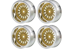 KEEDA RC Car Diameter 52 mm/2.05 Inch Plastic Rims 12 mm Hexagonal Wheels for 1/10 RC On Road Touring Racing Drift Car (Offset Depth 9 mm, Gold)