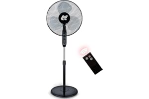 NETTA Pedestal Standing Floor Fan – 16 Inch, 3 Speed Settings, with 7-Hour Timer, Remote Control, Oscillating Function and Adjustable in Height – 40W – Black