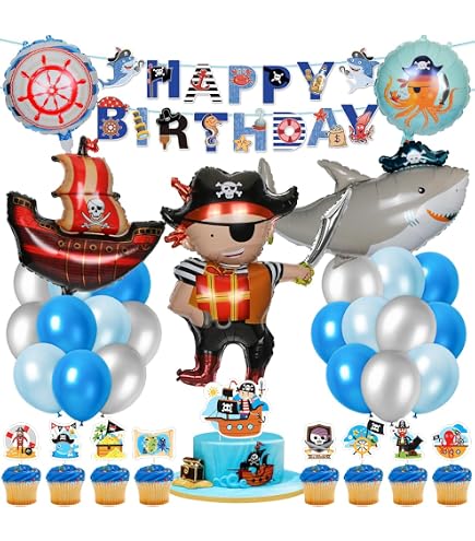 Cartone animato Pirata Palloncino Giocattolo per bambini Ragazzo Decorazione festa di compleanno Baby Shower Tema pirata Fornure per palloncini squalo di Halloween  15