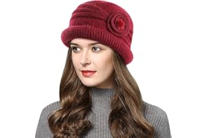 Wantonfy Bonnet pour femme double couche en polaire pour l'hiver en tricot côtelé - Bonnet français vintage tricoté tressé au crochet chic léger vintage joli classique