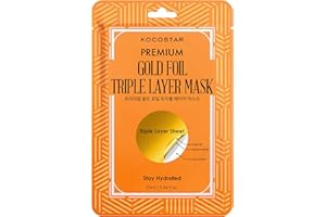 KOCOSTAR Premium Gold Foil Triple Layer Mask - Mascarilla facial coreana de oro, antiarrugas, antienvejecimiento, que aporta máxima hidratación y jugosidad a la piel. Mejora la apariencia de las arrugas.