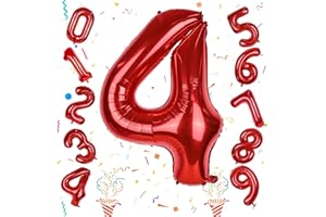 ISNDARE Red Number Balloons, 40 Inch 0-9 Set Number Balloons for Women Men Birthday, Self Inflating Large Balloon with Foil for 4th Birthday Party Decorations Anniversary Party Decoration Girls Boys Supplies
