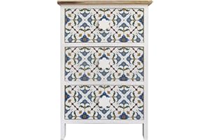 Rebecca Mobili Comodino Montato Cassettiera 3 Cassetti, Legno Chiaro Bianco Blu Rosso Giallo Verde Moderno, Camera Ingresso - Misure: 60 x 40 x 30 cm - Art. RE6500