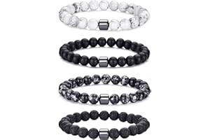 RANKEEF Mens Beaded Bracelets Set 8MM Tiger Eye Lava Stone Stretch Natural Stone Men's Bead Bracelet Mens Bracelet