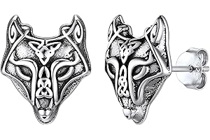 Silvora Norse Viking Jewelry Thor's Hammer Studs Sterling Silver Vintage Celtic Knot Wolf Head Stud Earrings for Women Men