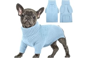 PUZAUKAL Jersey Perro de Punto Suave Suéter de Perro de Cuello Alto de Invierno Cálido Suéteres de Navidad para Perros de Manga Larga para Perro Pequeño Mediano Grande Azul(S)
