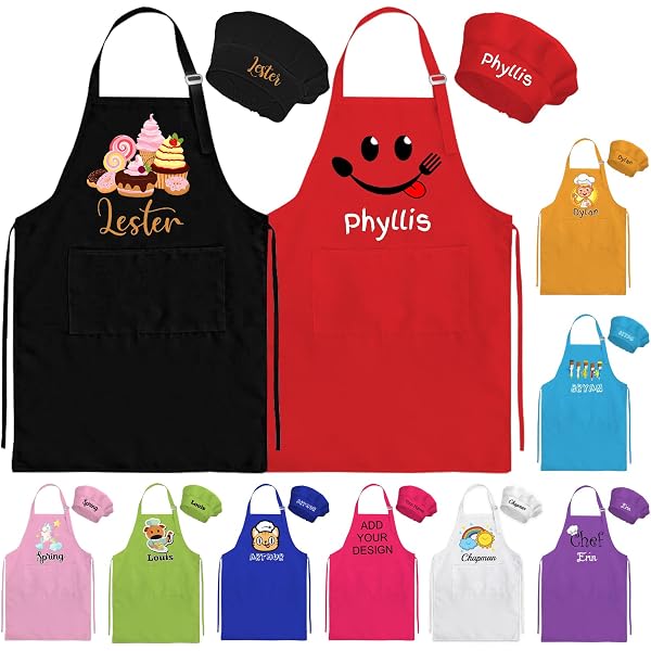 Tablier Enfant Personnalisé Avec Toque De Chef - Tablier De Cuisine Réglable Pour Filles Et Garçons, 2 Poches + Nom Custom, Idéal Pour Petits Chefs En Herbe !