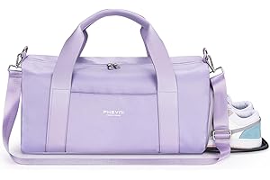 PHSYNI 25L Medium Sporttasche Reisetasche für Damen und Herren,wasserdichte Handgepäcktasche,Trainingstasche für Reisen Schwimmenmit Schuhfach und Nassfach,Griff aus PU Leder (Lila,19 Mittelgroße Größe)