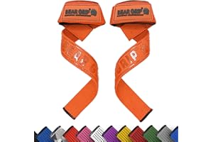 ‎BEAR GRIP BEAR GRIP Straps - Premium Neopren-gepolsterte, doppelt genähte Heavy-Duty-Gewichthebegurte mit Gel-Griff, 100% Baumwolle, Extra lange Länge