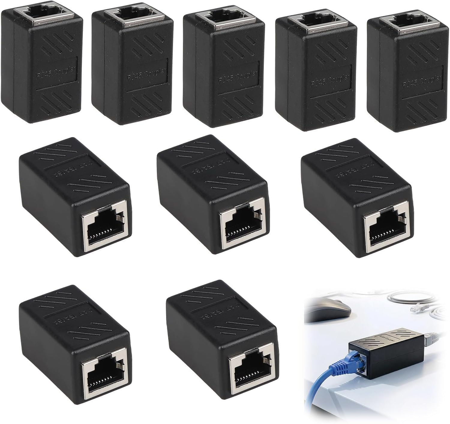 10 Unidades Adaptador RJ45 Hembra a Hembra Cat7, Conector RJ45, Empalme Adaptador Ethernet Blindado Gigabit, Conectores Ethernet, Acoplador de Red para Cat7 Cat6 Cat5e Cat5