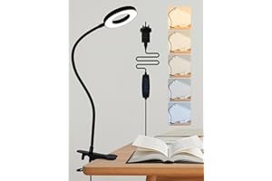 ReinHoo Desk Lamp,5 Colors+10 Brightness Reading Lamp LED Desk Light,550lm Bright Clip on Light, USB LED Lamp with Adapter, 360°Adjustable Reading Lights for Books in Bed, Bedside Table, Study, Craft