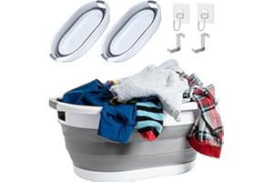 Ruucy 2 Pezzi 24L Bacinella Pieghevole Bucato Grande, Bacinella Pieghevole Campeggio Plastica, Bacinella Bucato Richiudibile, Cesta Bucato Utilizzabile Come Contenitore O Secchio Per Pulizia (Grigio)