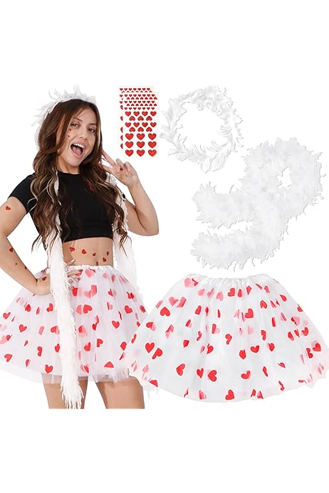 Costume Cupidon Femme - Ailes Rouges 60x45cm + Arc + Serre-tête Cœur + Mi-bas - Idéal Saint-Valentin & Cosplay