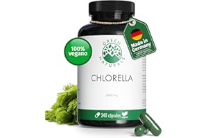 Chlorella - Alta Dosis: 2400mg - 240 cápsulas con alta dosis de polvo de chlorella - Vegano, sin gluten y sin aditivos - Suministro para 2 meses - Green Naturals®