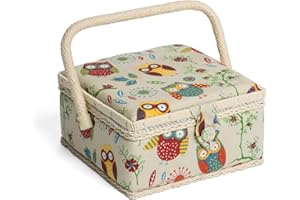 Hobby Gift Mrs 9 Costurero pequeño Exclusivo, Caja de Almacenamiento para Manualidades, Bandeja para Accesorios, alfiletero, Mango de PVC, 20 x 20 x 11 cm, búhos