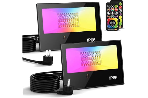 HYDONG 50W RGB Projecteur LED Extérieurs Avec Télécommande, changement de couleur, 120 Couleurs, RGBW Lumière de Projecteur, Pour Jadin, Patio, IP66 étanche, 2 Pack