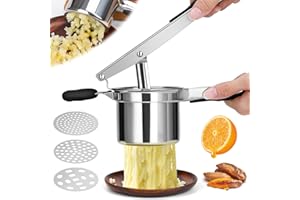 DELISOULS Manuelle Kartoffelpresse, Verdicken Edelstahl Kartoffelpressen, Für die Zubereitung von fluffigem Kartoffelpüree, mit 3 austauschbaren Zerkleinerungsscheiben und rutschfestem Handgriff