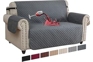 CYCMACO Copridivano 2 Posti Con Braccioli, Copridivani Impermeabile Resistente Alle Macchie E Ai Graffi, Copripoltrona Leggero E Fresco, Lavabile In Lavatrice Con Cuciture Strette, Grigio scuro