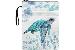 Poceacles Housse de protection imperméable avec fermeture éclair pour les amateurs de livres, motif tortue aquarelle