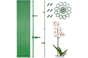 HCLRW 12 Pcs Plant Support Stakes, Adjustable & Extensible Garden Single Stem Floral Flower Support Stake with 24 Buckles, Plant Support Rings for Indoor and Outdoor Plants Flowers Tomatoes - 16 inch