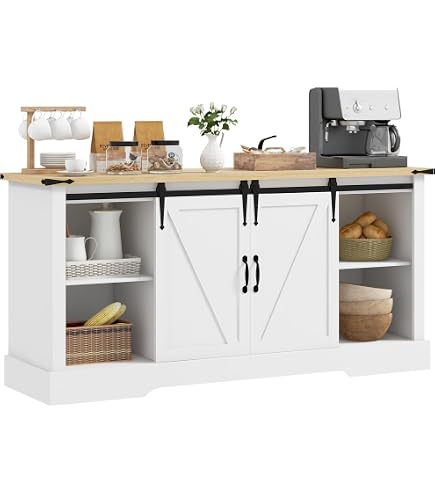 Buffet HOCSOK 140cm Blanc - Meuble Cuisine 2 Tiroirs 4 Portes Avec Étagères Réglables | Rangement Salon Couloir