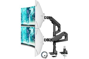 ARES WING Soporte Monitor Doble Brazo para Pantallas 17-49 Pulgadas, Muelle de Gas Altura Ajustable Inclinar Girar y Extender Brazo, Peso 2-20kg, VESA 75/100