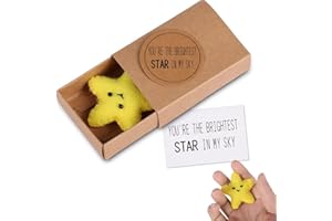 VELLIVAR Positive Gift Pocket Hug Star with You're the Brightest Star in My Sky on Card, Wool Felt Star Hug Cute Gifts for Girlfriend Positive Gifts for Friends Christmas Birthday Gift Decoration Encouragement