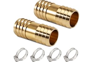 TOOLKNIGHT 2 Stück Messing Schlauchverbinder, G1/2"(13mm) Messing Schlauch Anschluss, 1/2 Zoll Gerader Widerhaken Verbinder mit Schlauchschellen, 2 Wege Schlauchverbinder für 1/2 Zoll Gartenschlauch