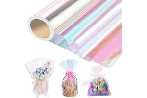 WORIC Rouleau de film irisé, 43 cm x 25 m, arc-en-ciel, pour emballage cadeau, bouquet, panier cadeau, Noël, carnaval