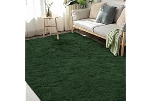 ‎FVVRAX FVVRAX Flauschiger Hochflor Teppich 90x150 cm Dunkelgrün | Extra weicher Shaggy Teppich rutschfest für Wohnzimmer Schlafzimmer | Kuscheliger Bodenteppich für Kinder Haustiere