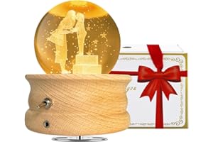 HABOWN Kristallkugel Spieluhr, 360 ° drehbare hölzerne Spieluhr mit Licht，Geburtstagsgeschenk, Projektionsfunktion mit Beleuchtung, LED Mond Lampe, Jubiläum,Valentinstagsgeschenk(Kind küsst Mutter)