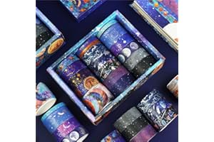 Victse 19 Rollos Washi Tape Set, Galaxy Lámina Dorada Cinta Adhesiva Decorativa de Constelación, Estrellas, Celestial para Scrapbooking, Bullet Journal, Diy Crafts, Manualidades, Regalos Envoltura