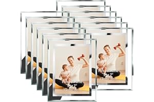 Hoikwo Juego de 12 Marcos de Fotos 13x18, Marcos Fotos Cristal con el Borde Plateado, Marcos para Cuadros Multiples para Exhibir en la Mesa