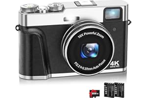 4K Digital Camera, FamBrow Autofocus 48MP Vlogging Camera with 32GB Card, 2 Batteries, Viewfinder Function and Rotary Button, 16X Zoom Powerful Travel Camera for Teenagers Adults Beginners-Black
